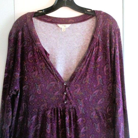 Terra & Sky Womens 2X Purple Paisley Long-Sleeve Tunic With Ruffled Hem - Picture 2 of 5